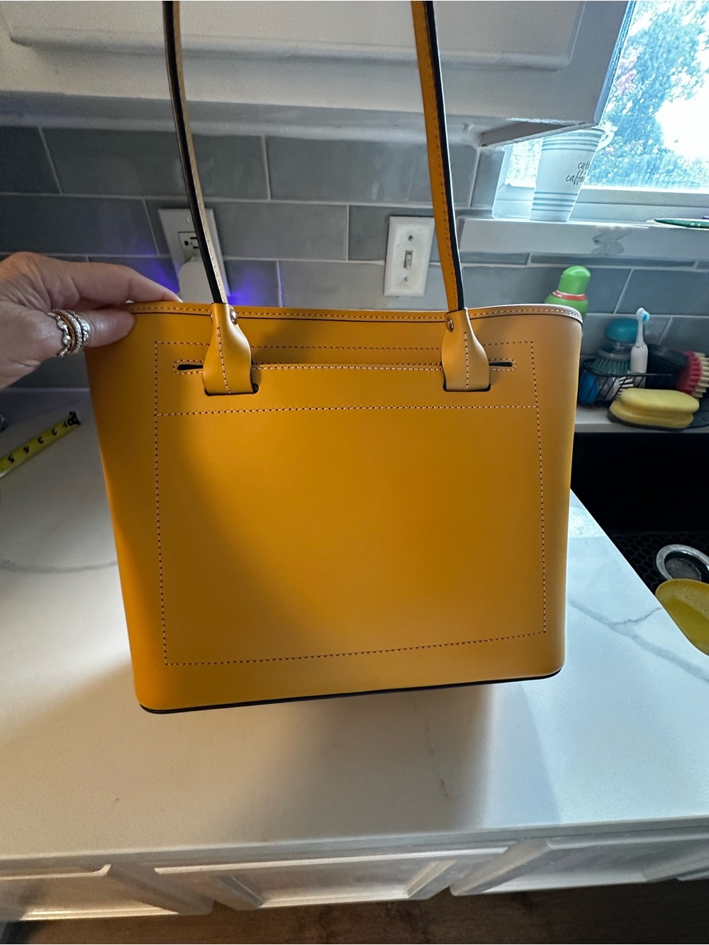 Dooney & Bourke Mustard Yellow Leather Tote with Front Pocket - Picture 2 of 8